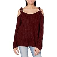 BB Dakota by Steve Madden Women's Mellie Tie Cold Shoulder Ribbed Sweater, Bordeaux, Medium