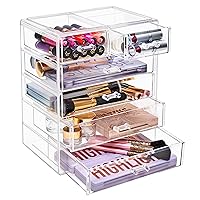 Acrylic Makeup Organizer - Organization and Storage Case for Cosmetics Make Up & Jewelry - Big Clear Makeup Organizer for Vanity, Bathroom, College Dorm, Closet, Desk (4 Large, 2 Small Drawers)