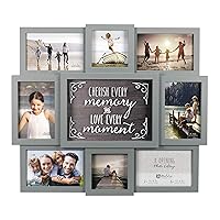 Malden International Designs Gray Cherish Every Moment 8-Opening Sentiment Dimensional Picture Frame Wall Collage, 8372-08