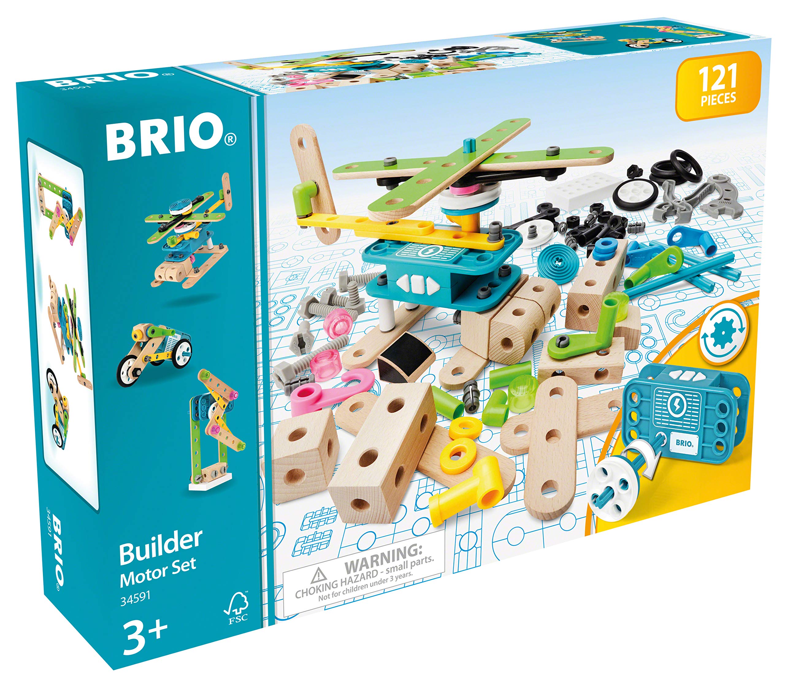 Brio Builder 34591 - Builder Motor Set - 120 Piece Construction Set STEM Toy with Wood and Plastic Pieces and a Motor for Kids Age 3 and Up