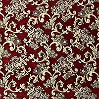Vintage Retro Floral Vine Scroll Design Luxurious Chenille Jacquard Fabric for Upholstery and Craft - Width 54 inches - Fabric by The Yard (Red)