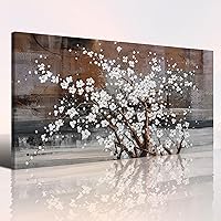 Wall Art for Living Room Large Modern Wall Decor Canvas Paintings for Wall Decorations White Flower Graffiti on Brown Background Bedroom Office Artwork Plum Blossom Art Prints Framed 24x48 inches
