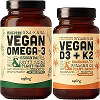 Vegan Omega 3 180 Softgels & Vegan Vitamin D3 + K2 Supplement Bundle - Plant-Based DHA & EPA Fatty Acids, 4000 IU Vitamin D3 and 100mcg Vitamin K2 as Mk7 - Tapioca Softgels