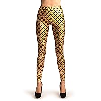 Ladies Fish Scale Print Elasticity Tight Leggings Girls Mermaid Metallic Fancy Pant