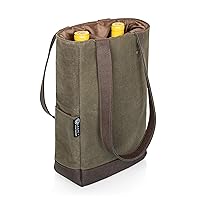 Legacy - a Picnic Time Brand, Bottle Insulated Wine Bag, Distressed Waxed Canvas Wine Tote Bag, Wine Gift Bag
