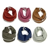 Kishu Baby Indi Bibs for Girls - Pom Pom Bib Set of 6 Organic Drool Bibs in Rust, Antique Pink, Caramel, Dark Olive, Indi Blue, Sage