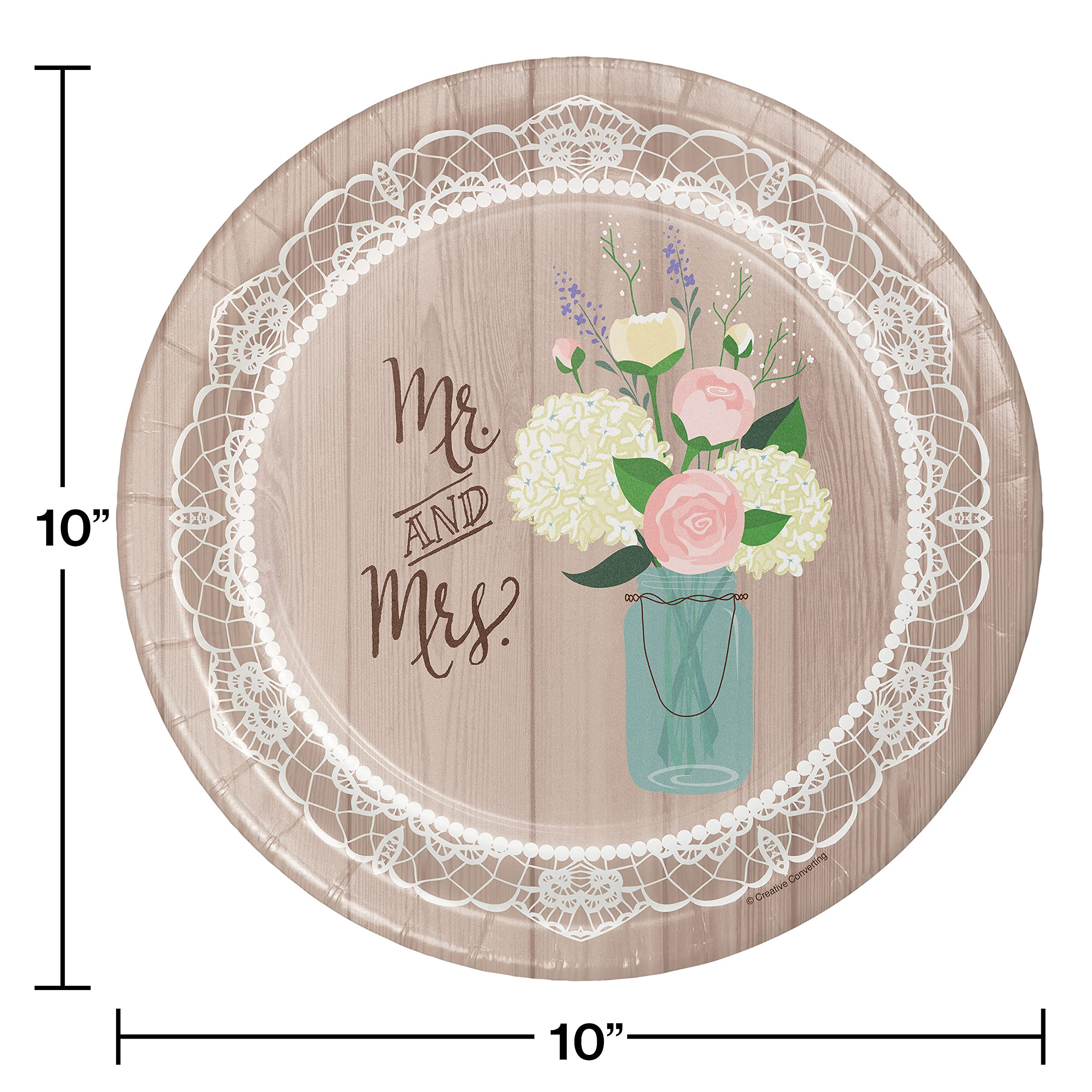 Creative Converting 8-Count Sturdy Style 10-Inch Banquet Plate, Rustic Wedding, Multicolor