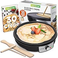 nutrichef Electric Crepe Maker Pan & Griddle, 12 Inch Nonstick Cooktop, LED Indicators & Adjustable Temperature Control, Includes Spatula, Batter Spreader, Cooks Crepes, Roti & Pancakes
