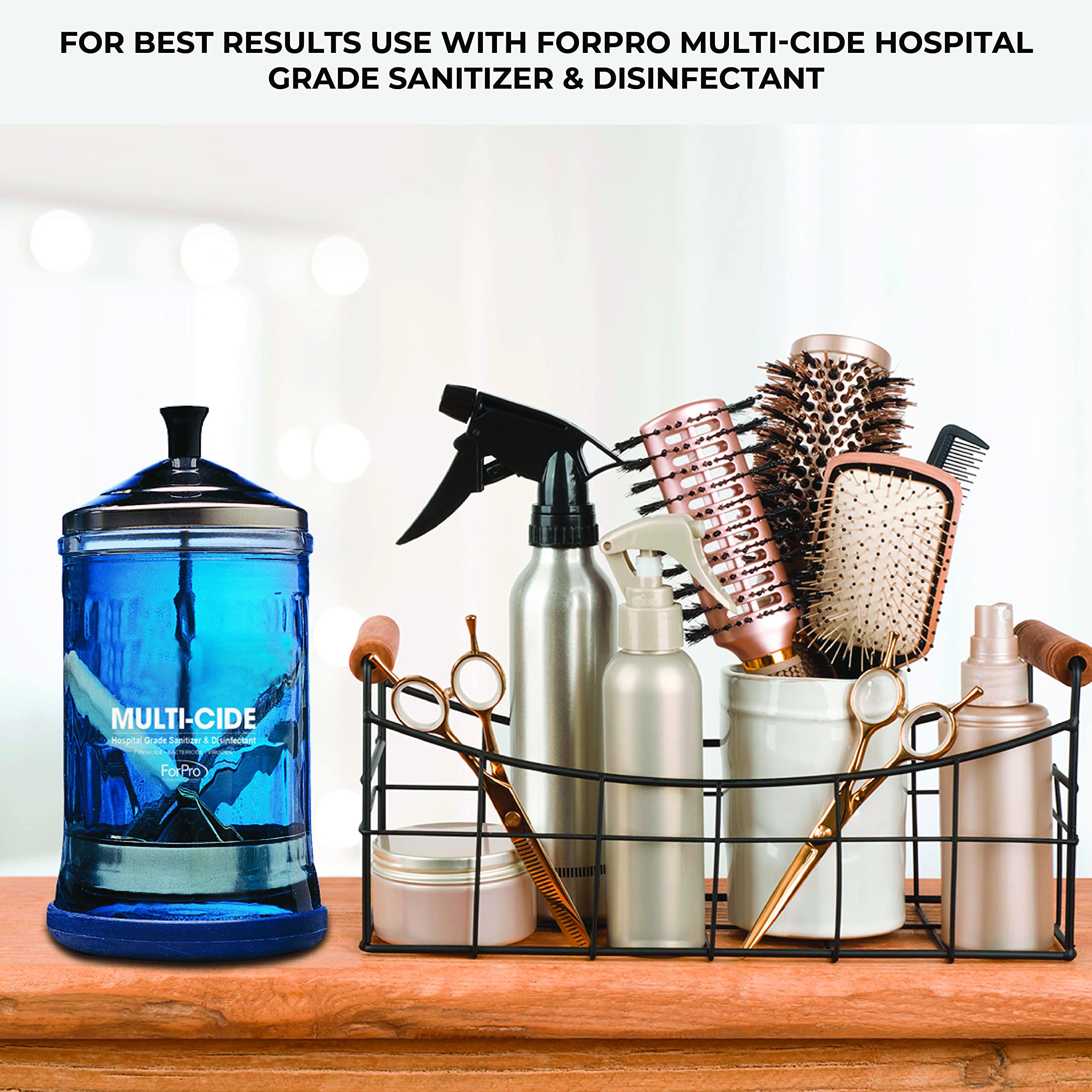 ForPro Multi-Cide Midsize Disinfecting Jar - Disinfectant Glass Jar for Manicure & Spa Implements - 21 Ounces, 8” H x 4.25” W