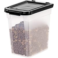 IRIS USA 10 Lbs / 12.75 Qt WeatherPro Airtight Pet Food Storage Container, for Dog Cat Bird and Other Pet Food Storage Bin, Keep Fresh, Translucent Body, BPA Free, Clear/Black