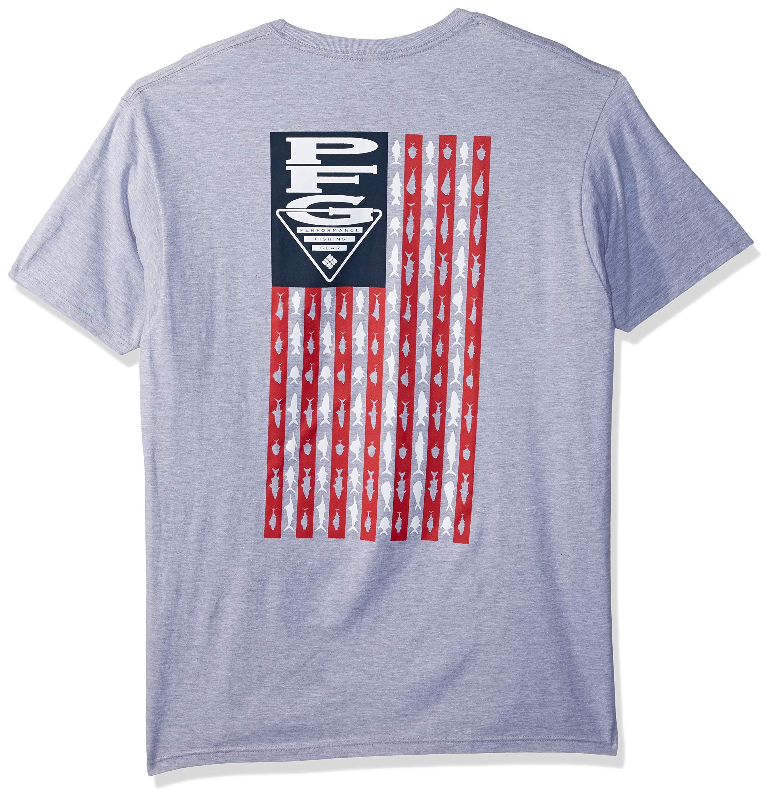 Columbia Apparel Men's PFG Graphic T-Shirt Shirt, Grey Heather/Nation, Medium