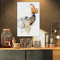 Golden Retriever Dog with Butterfly Large Animal Wall Artwork, 16 x 32 in, Gold