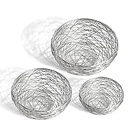 Alpha Living Home Metal Fruit Basket for Kitchen Counter, Home Decor Vegetable and Fruit Bowl, Fruit Holder for Kitchen Countertop, Decorative Bowls for Fruits and Veggies, Set of 3 - Shiny Silver