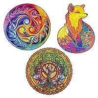 UNIDRAGON Wooden Puzzles: RS Mandalas and Animals Bundle Two, Tree of Life, Spiral Incarnation, Fox
