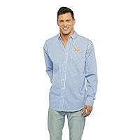 Men's Collegiate Easy-Care Long Sleeve Gingham Check Button Down Shirt, Pittsburgh Panthers, Royal, Medium