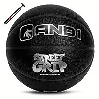 AND1 Street Grip Premium Composite Leather Basketball & Pump- Official Size 7 (29.5”) Streetball, Made for Indoor and Outdoor Basketball Games
