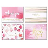 Thank You Cards Assortment, Pink and Gold Watercolor (40 Thank You Notes with Envelopes for Wedding, Bridal Shower, Baby Shower, Business, Graduation)