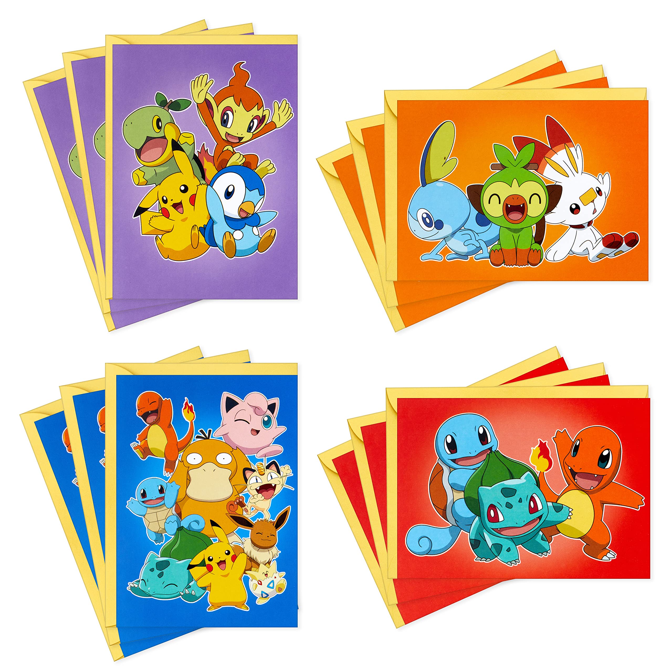 Hallmark Kids Pokémon All Occasion Cards Assortment, 12 Blank Cards with Envelopes (Pikachu, Bulbasaur, Charmander, Squirtle)