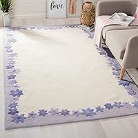 SAFAVIEH Kids Collection Area Rug - 8' x 10', Ivory & Lavender, Handmade Floral Wool, Ideal for High Traffic Areas in Living Room, Bedroom (SFK357A)