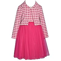 Bonnie Jean Little and Big Girls Pink Boucle Dress with Cardigan Set