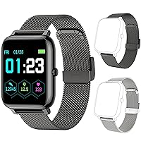 KALINCO Smart Watch, Fitness Tracker with Heart Rate Monitor, Blood Pressure, Blood Oxygen Tracking and 2-Pack Smart Watch Replacement Bands for P22