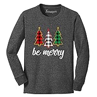 Be Merry Shirt Xmas Santa Christmas Plaid Tree Youth Boy Girl Long Sleeve T-Shirt Gifts