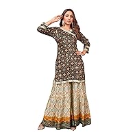 Plus Size Indian Pakistani Kurti for Womens With Palazzo | Rayon Printed Kurta Kurtis Dress For Women