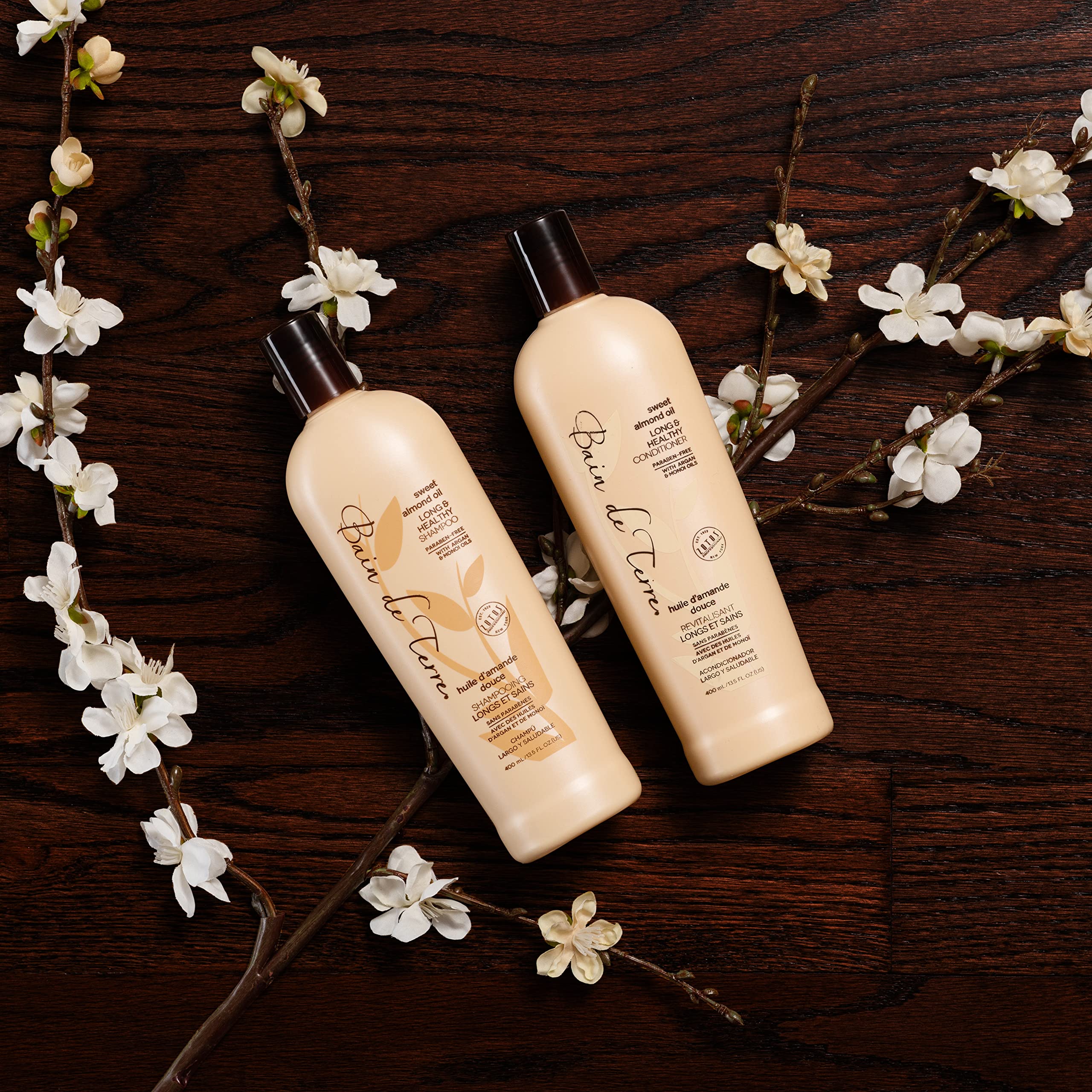 Bain de Terre Long & Healthy Shampoo and Conditioner | Sweet Almond Oil | Long & Growing Hair | Argan & Monoi Oils | Paraben Free