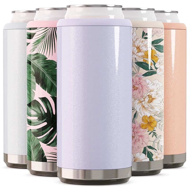 Maars Skinny Can Cooler for Slim Beer & Hard Seltzer | Stainless Steel  12oz, Double Wall Vacuum Insulated Drink Holder - Glitter Blush