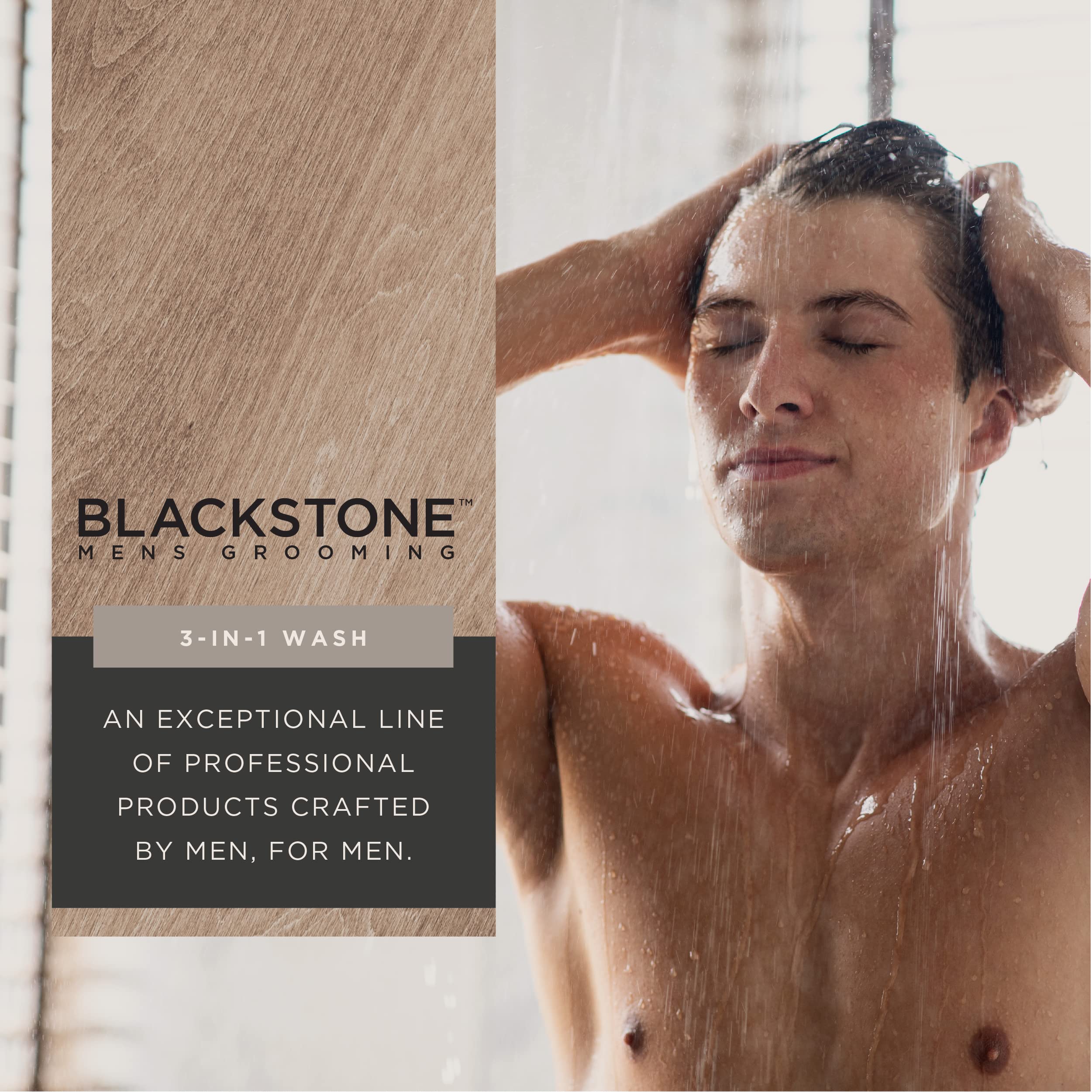 Blackstone 3-in-1 Wash for Men | Cleanses & Conditions Hair, Body, & Face| For All Skin & Hair Types | With Caffeine, Vitamin C, Hemp Seed Oil & Biotin - Bourbon & Cedar, 32 fl oz