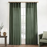 XTMYI Olive Green Linen Curtains 90 Inches Long for Living Room 2 Panels Set,Back Tab Hooks Long Cotton Blend Semi Sheer Window Curtain Drapes for Bedroom,Boho Neutral Aesthetic Decor,50x90 in Length