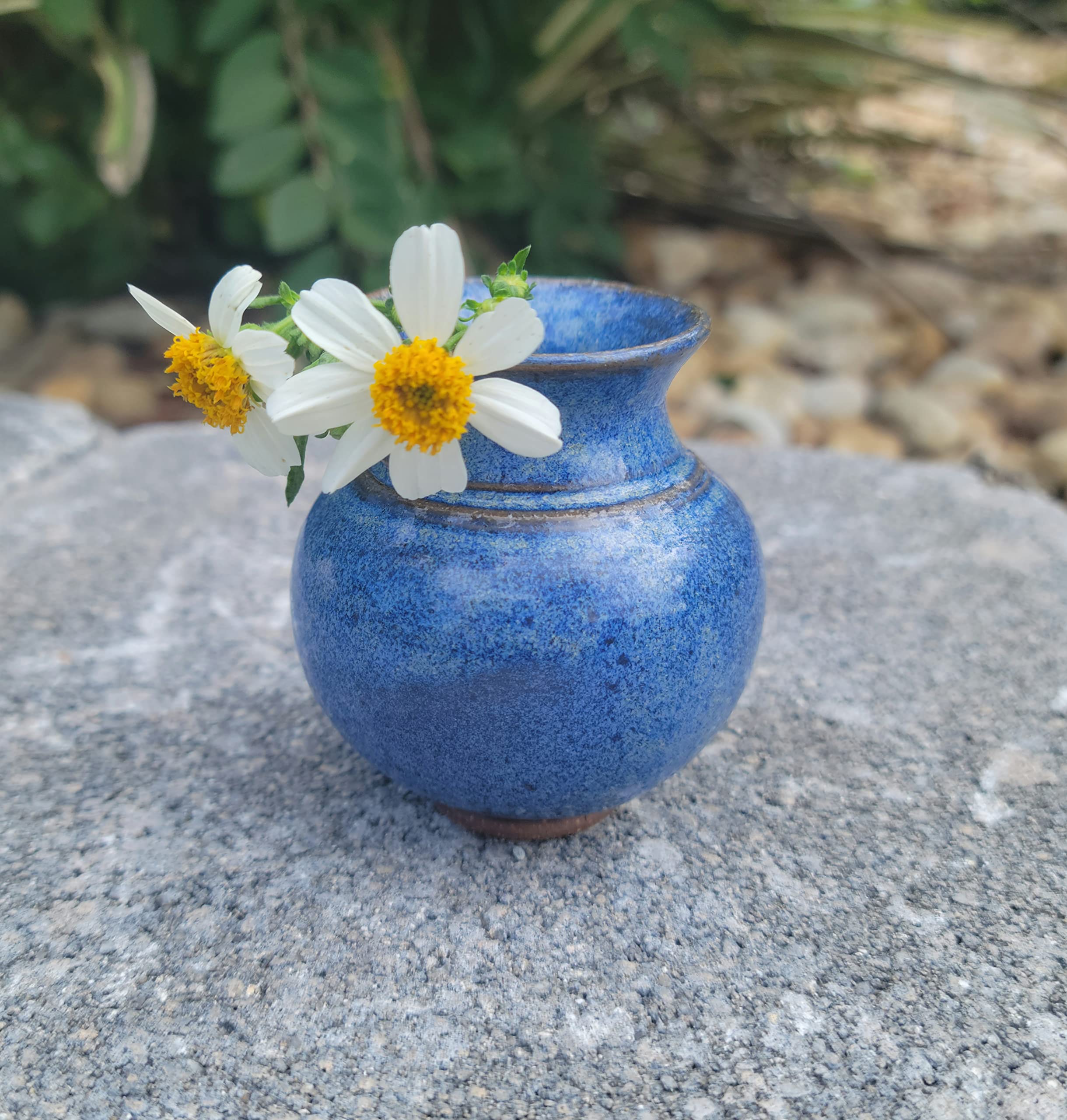 Unique Hand Made Pottery Vase w Poetry Card - Cute Country Farmhouse Style Mini Flower Pot - Gifts for Moms Rustic Home Blue