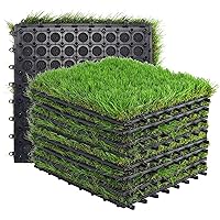 GOLDEN MOON Turf Grass, Artificial Grass, Tile Interlocking and Self-Draining Mat for Patio, Indoor Outdoor, 1x1 ft, 1.5 in Pile Height, 9 Pack