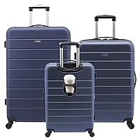 Wrangler Smart Luggage Cup Holder and USB Port, Navy Blue, 3 Piece Set