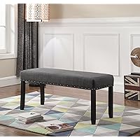Roundhill Furniture Biony Fabric Dining Bench with Nailhead Trim, Grey