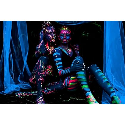 Midnight Glo Black Light Face and Body Paint (Set of 8 Bottles 0.75 oz. Each) - Neon Fluorescent Paint Safe On Skin, Washable, Non-Toxic
