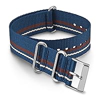 Timex 20mm Fabric Double-Layer Slip-Thru Strap – Blue & Brown Stripe with Silver-Tone Buckle
