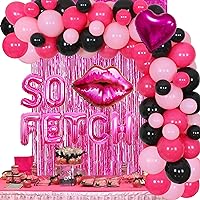 JOYMEMO So Fetch Party Decorations - Balloons Garland Arch Kit with Hot Pink Lip Balloon, Heart Foil Balloon, Tinsel Curtain, Girls Birthday Bachelorette Party Supplies