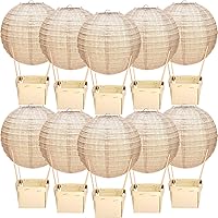 12 Sets Print Burlap Baby Shower Decorations Hot Air Balloon Table Centerpieces DIY Boho Paper Lanterns Farmhouse Rustic Neutral Chinese for Wedding Birthday Party Classroom Decor