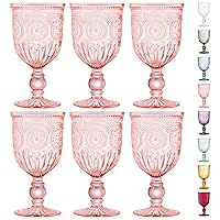 Yungala Pink Wine Glasses set of 6 pink goblets, dishwasher safe vintage pink glassware, pink drinking glasses for a baby shower, wedding, or fancy glassware for everyday.