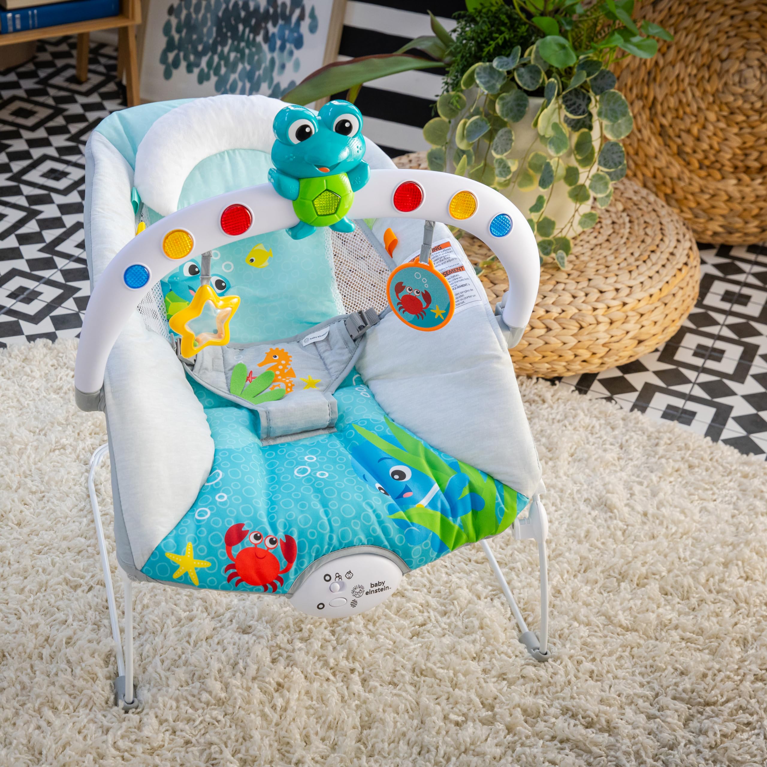 Baby Einstein Ocean Explorers Musical Bouncer Infant Seat, Kick to It Neptune, Unisex, for Ages 0-6 Months up to 20 lbs