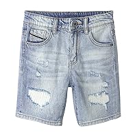 KIDSCOOL SPACE Little Big Boys Denim Shorts,Elastic Band Inside Ripped Knee-Length Jean Summer Pants