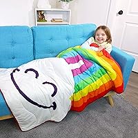 Good Banana K’ Smiley Rainbow Weighted Blanket, Cozy, Thick, Soft, Cloud-Like Coral Fleece, Calming, Relaxing Nap, Sleep, Even Weight Dispersion, 5 lbs, Durable Grid Stitching, Whole-Body Comfort