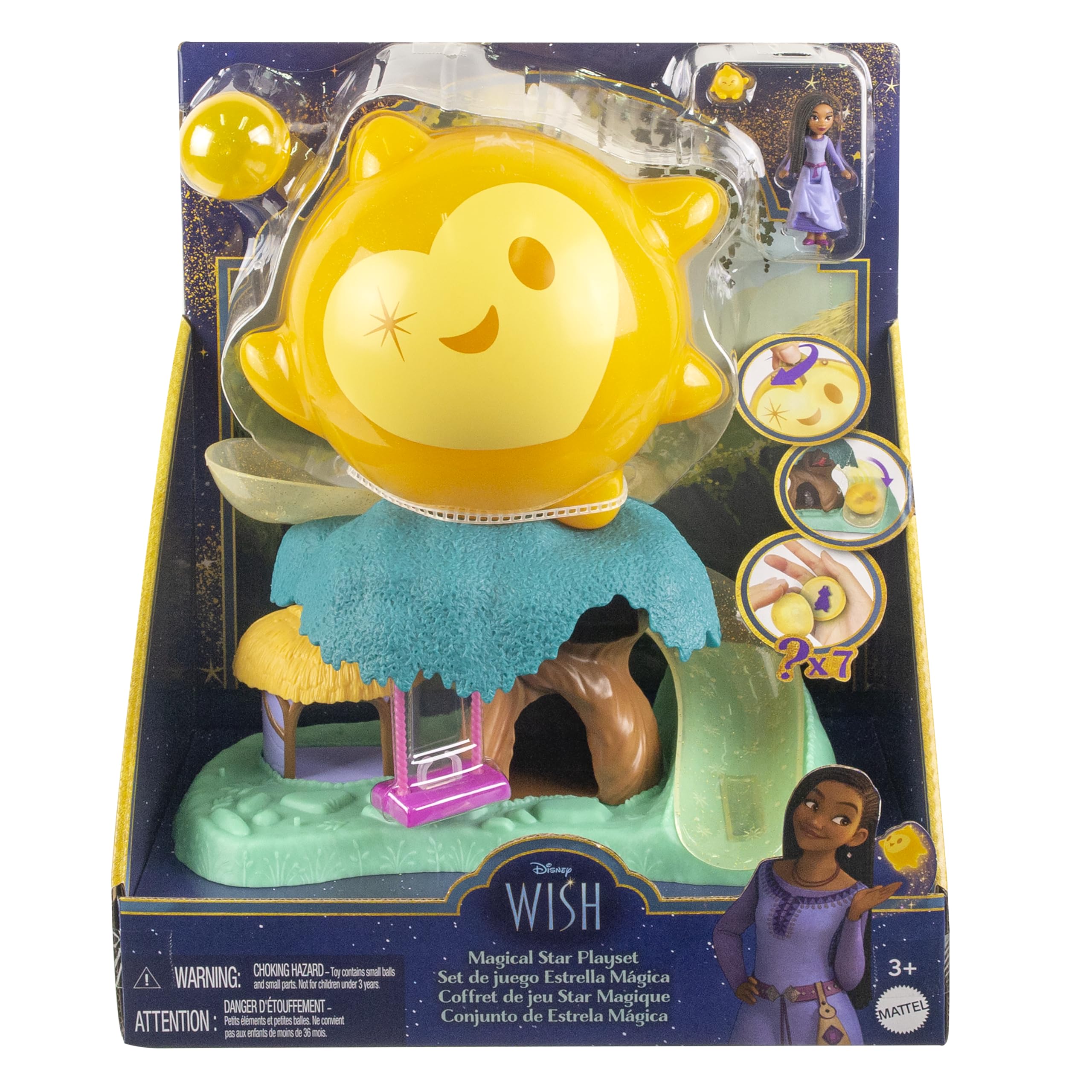 Mattel Disney Wish Magical Star Playset with Asha Mini Doll & 7 Surprise Wish Orbs Including 1 Star Figure & 6 Animal Friends
