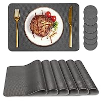 Placemats Set of 6, Placemat with Coasters Heat Stain Scratch Resistant Non-Slip Waterproof Oil-Proof Washable Wipeable Outdoor Indoor for Dining Patio Table Kitchen Decor and Kids，（Grey 6）