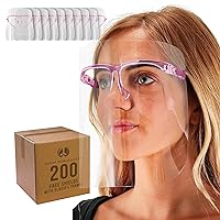 TCP Global Salon World Safety Face Shields with Pink Glasses Frames (Case of 200) - Ultra Clear Protective Full Face Shields to Protect Eyes, Nose, Mouth - Anti-Fog PET Plastic, Goggles