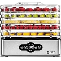 Magic Mill Food Dehydrator Machine | 5 Stackable Stainless Steel Trays Jerky Dryer with Digital Adjustable Timer & Temperature Control - Electric Food Preserver for Fruits, Veggies, Meats & Dog Treats