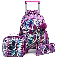 Meetbelify Girls Rolling Backpack Sequin Rolling Backpacks with Wheels for Girls for Elementary School Bag