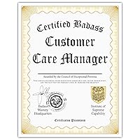 Certified Badass Customer Care Manager Diploma| Funny Personalized Career Gag Gift Idea Novelty Award Certificate