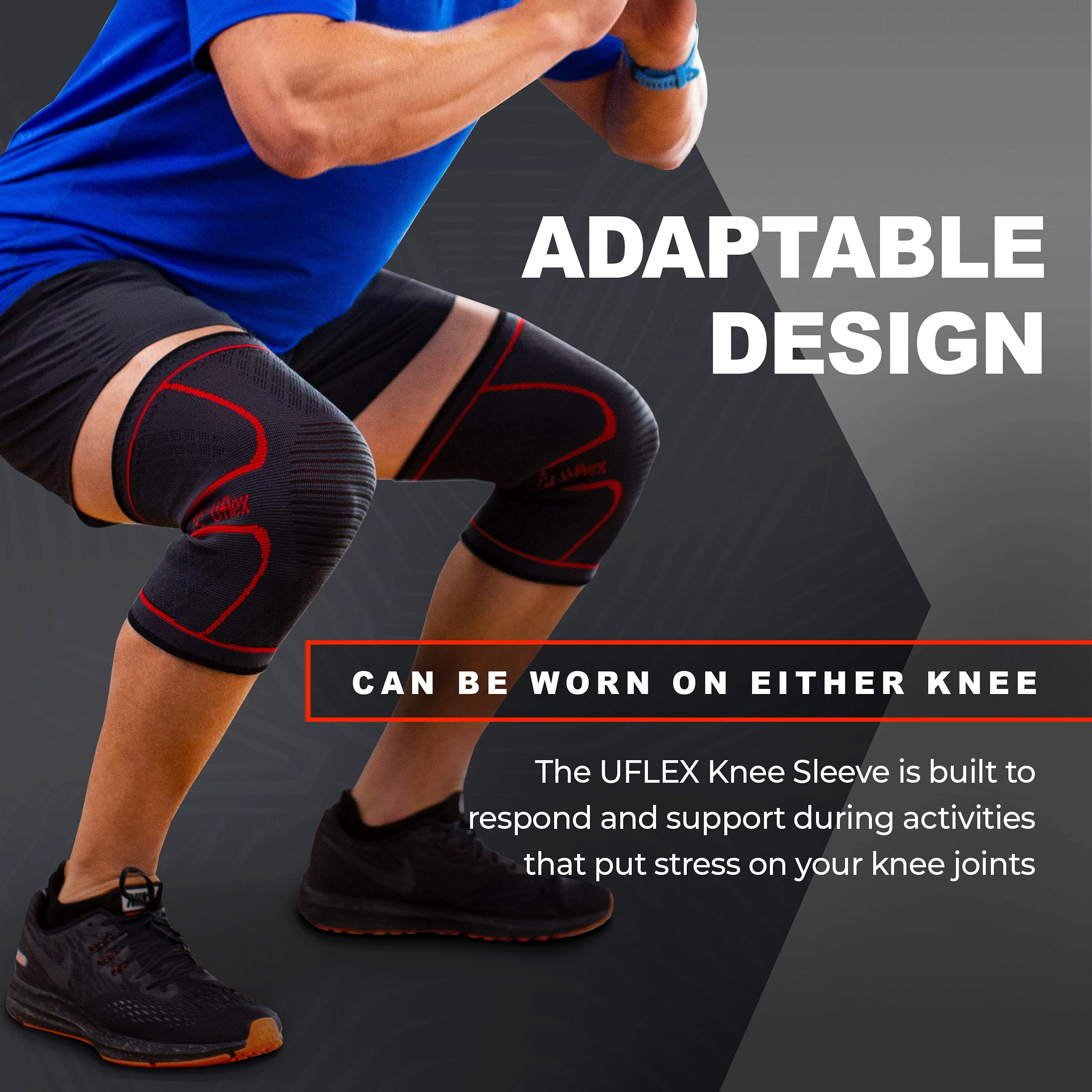 UFlex Athletics Knee Compression Sleeve Support for Women and Men - Knee Brace for Pain Relief, Fitness, Weightlifting, Hiking, Sports